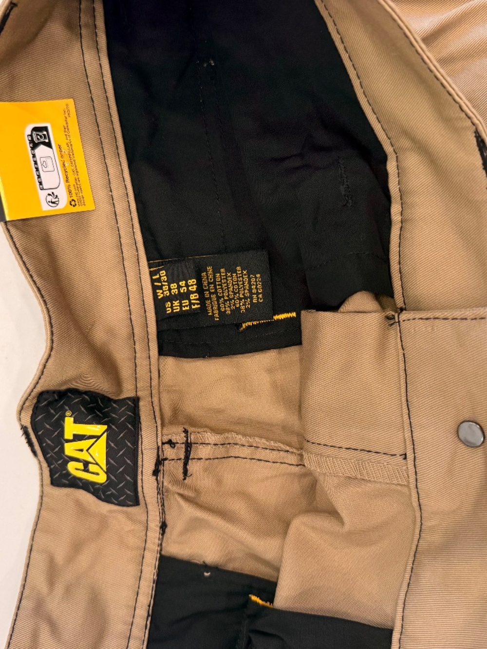 CAT Caterpillar Operator Flex Trousers Mens 38x30 Dark Sand Utility Work Pants - Picture 3 of 6